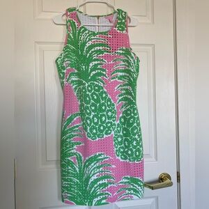 Lilly Pulitzer Perla Pink Pout Flamenco Laser Cut Scuba Ponte Shift Dress